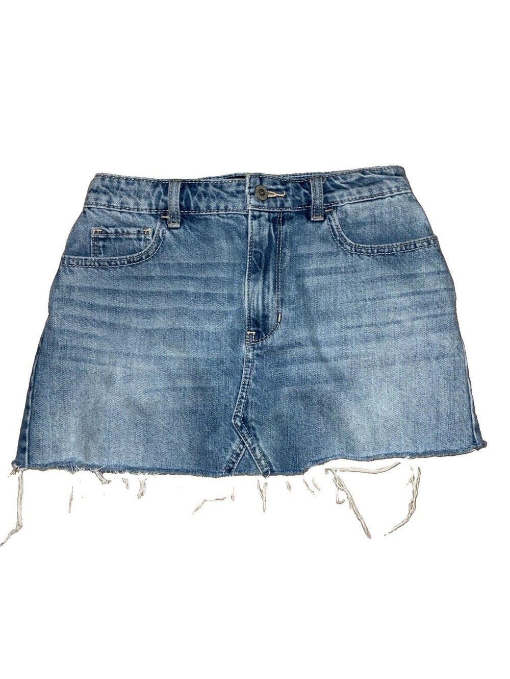 Y2K Hollister Distressed Denim Mini Skirt Size 5 High Rise Raw Hem Retired